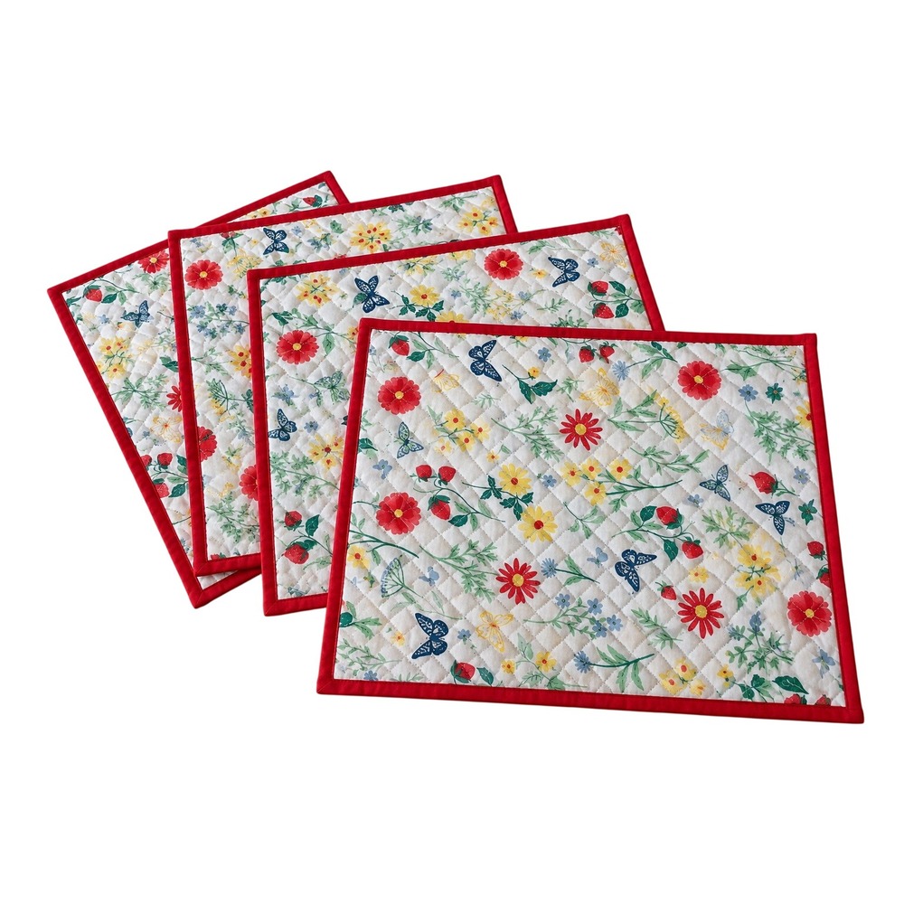 Dolly Parton Raised on Dolly Floral Butterfly Quilted Set of 4 Placemats OS NWT
